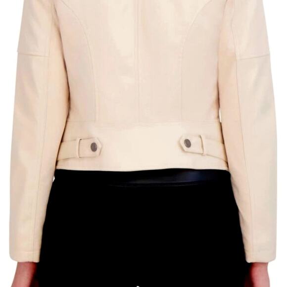 Ookie & Lala Faux Leather Mix Quilt Drape Jacket - Stone - L - Picture 2 of 4